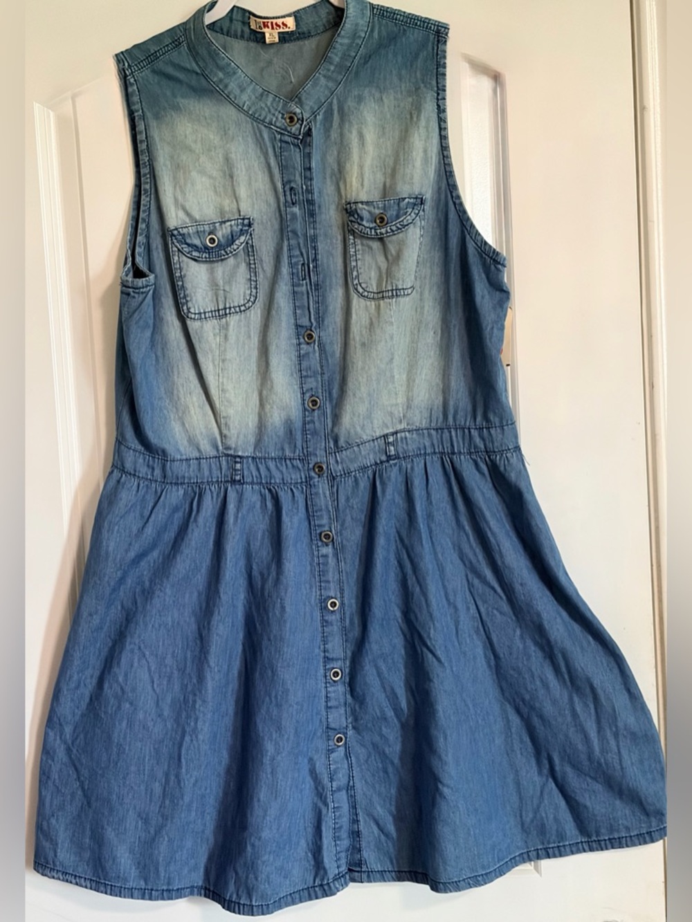 1st Kiss Sleeveless Denim Button-Front Dress in Light Blue